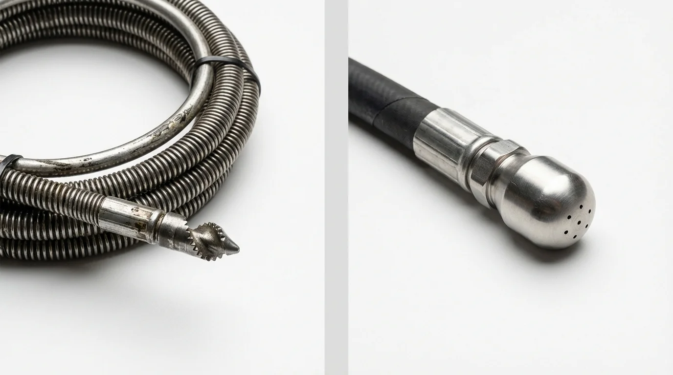Drain snake cable and hydro jetting nozzle used for drain cleaning in Marshall, IL